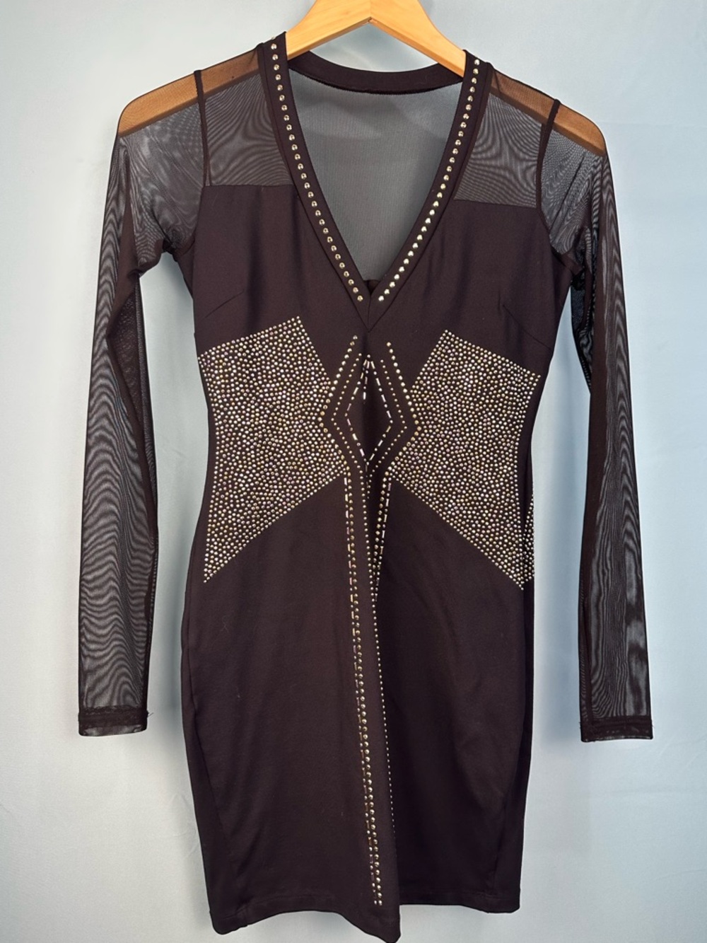 Rhinestone Mesh Mini Dress Bach Party Vegas Glam Y2K Sexy S